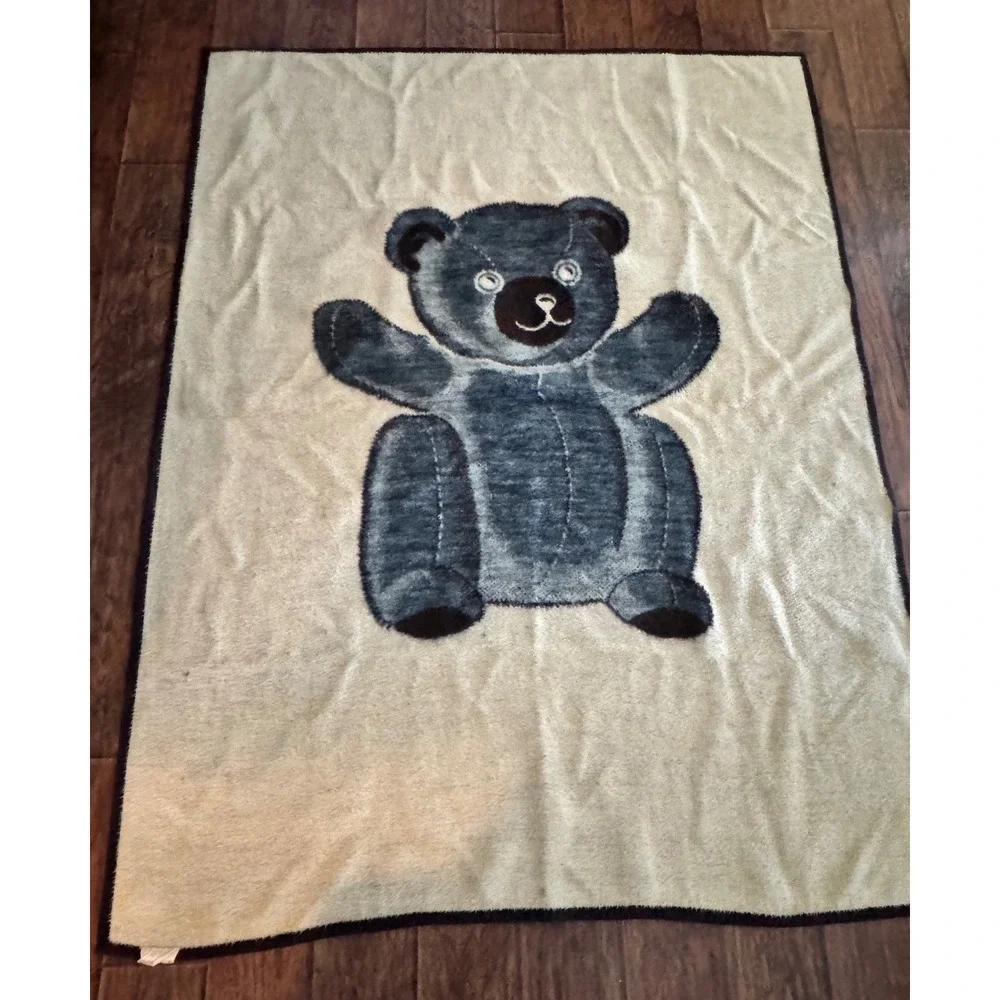 Vintage Biederlack Teddy Bear‎ Throw Blanket Brown Cream 56x74 Made in USA Plush